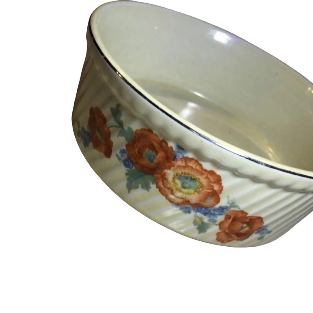 Vintage Hall Superior Quality Kitchenware Orange Poppy Flower French Baker USA